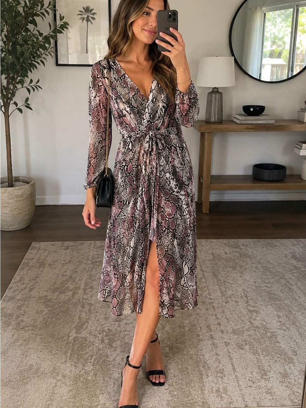 Topshop Pink and Gray Snake Print Long Sleeve Dress size 6 US